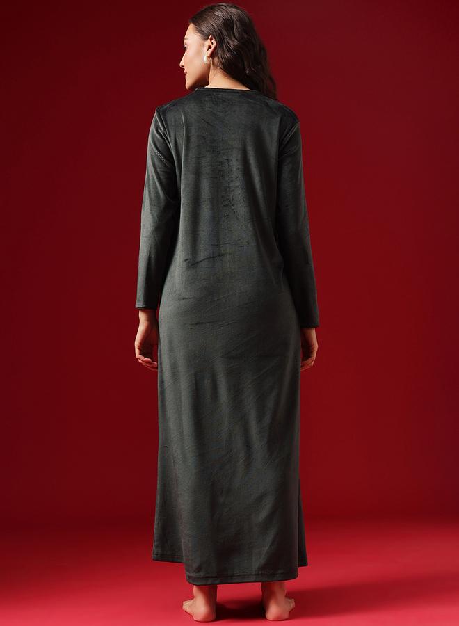 Clovia Velour V Neck Nightdress - Image 5